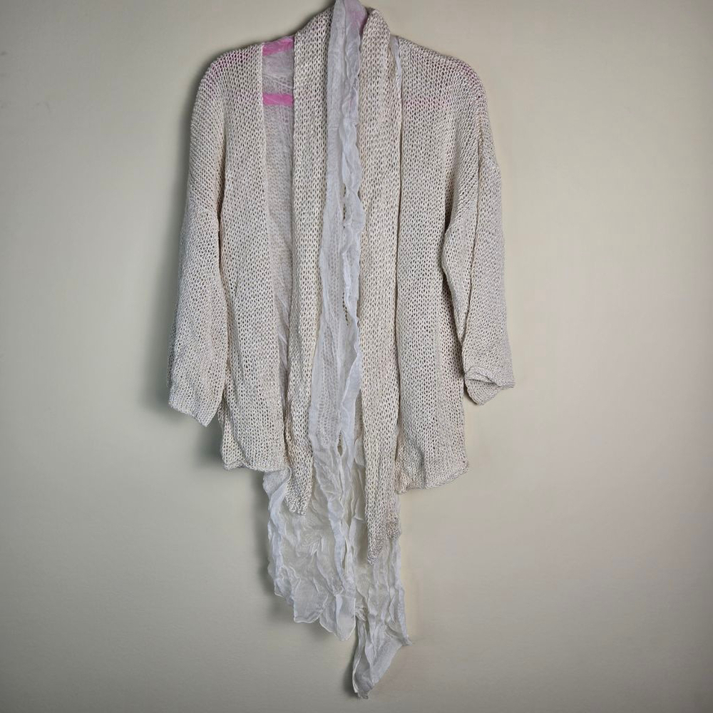 Women's Double U Beige & White Knit Cardigan M